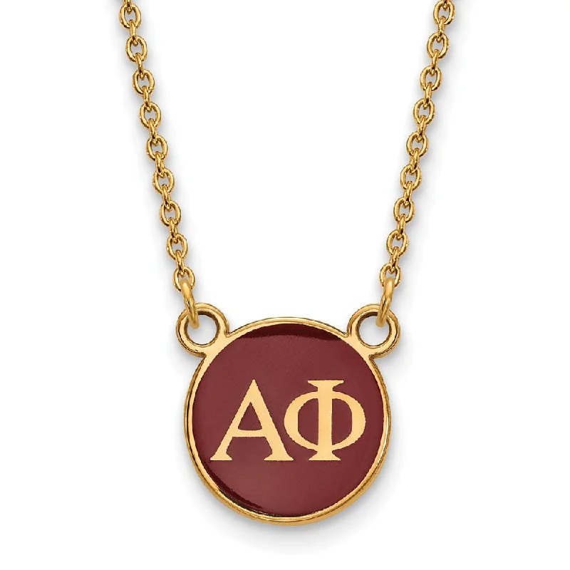 ladies-charm-diamond-necklaces-14K Plated Silver Alpha Phi Small Red Enamel Disc Necklace