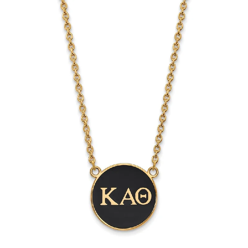 ladies-crystal-choker-necklaces-14K Plated Silver Kappa Alpha Theta Large Black Enamel Disc Necklace