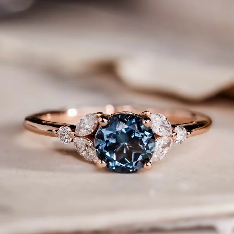 Ladies engagement rings for wanderlust love -The Laurel - London Blue Topaz Nature Inspired Engagement Ring with Diamond Accent Stones