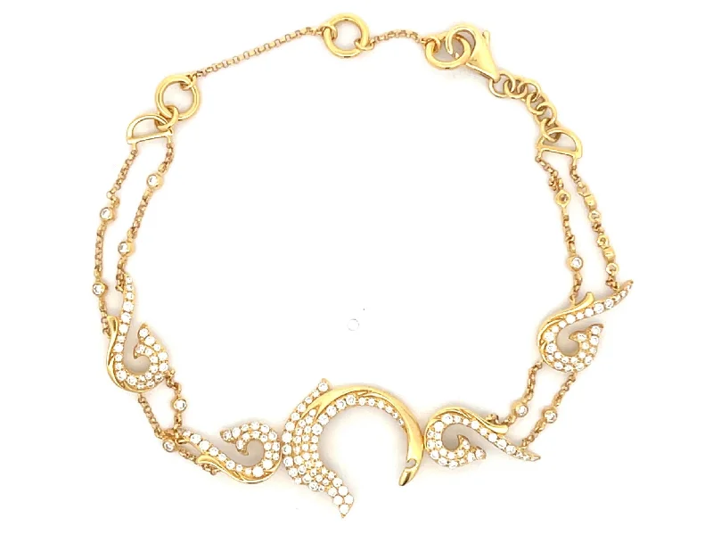 ladies-unique-silver-bracelets-Diamond Dolphin Bracelet in 18k Yellow Gold