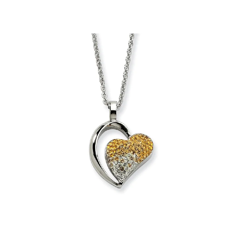 ladies-handmade-silver-necklaces-Stainless Steel Yellow and Clear Crystal Heart Necklace - 22 Inch