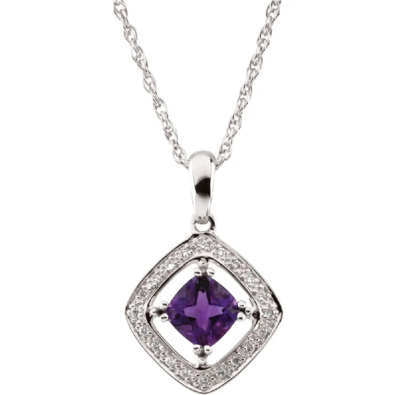 ladies-star-charm-necklaces-Amethyst & 1/10 Ctw Diamond Necklace in 14k White Gold, 18 Inch