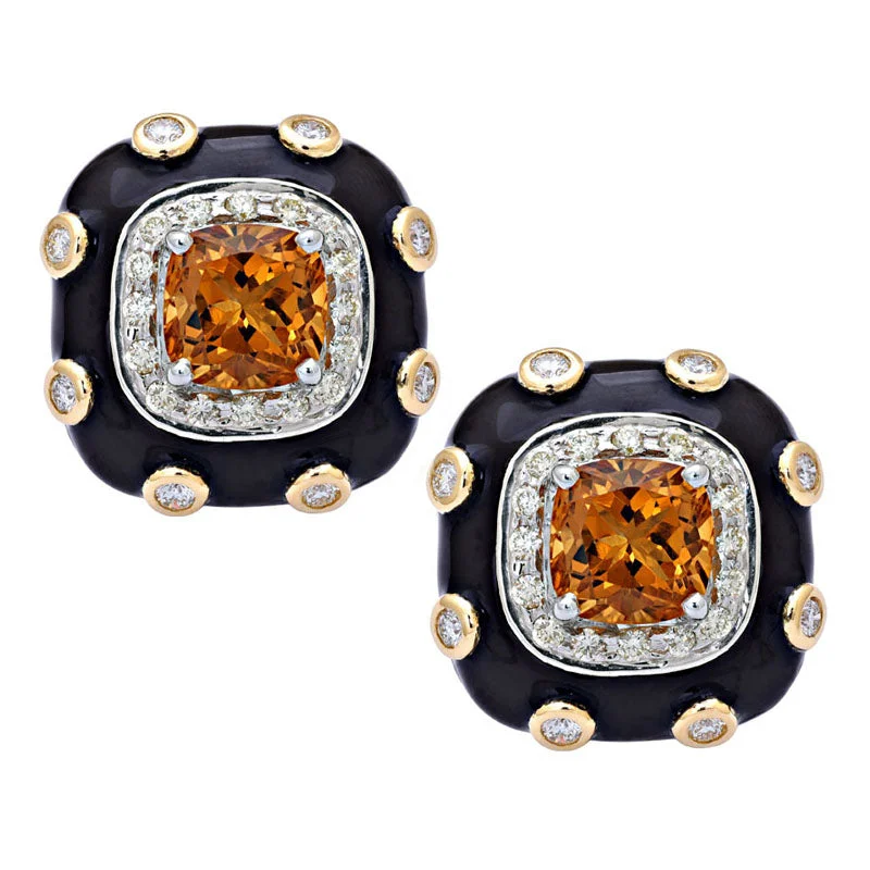 Ladies earrings starry patterns -Earrings-Citrine and Diamond (Enamel)