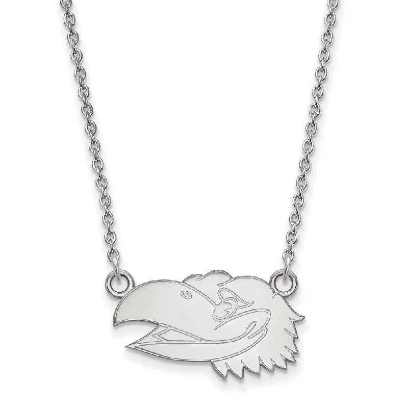 ladies-elegant-gold-necklaces-Sterling Silver U of Kansas Small Jayhawk Head Necklace