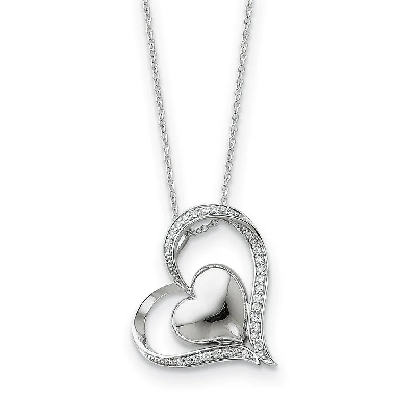 ladies-vintage-pearl-necklaces-Rhodium Plated Sterling Silver & CZ In My Heart Necklace, 18 Inch