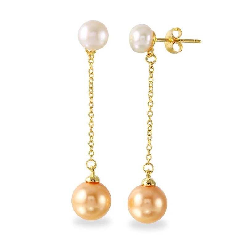 Ladies earrings with jaw drops -Gold Plated 925 Sterling Silver Fresh Water Pearl with Dangling Synthetic Pearl Earrings - BGE00524