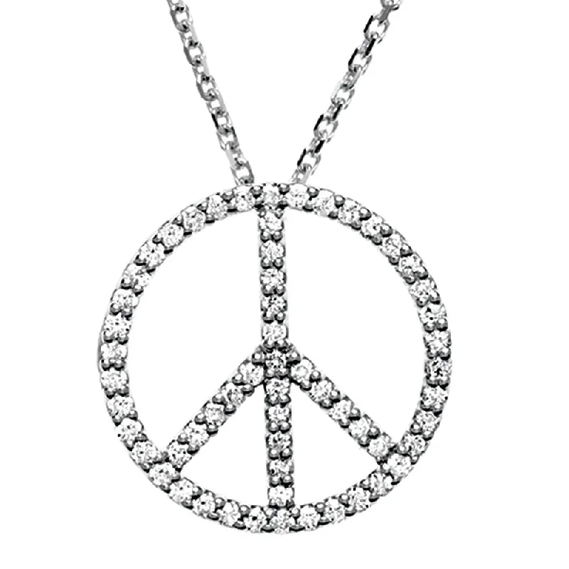 ladies-gift-rose-gold-necklaces-1/3 Carat Diamond Peace Sign Necklace in 14k White Gold