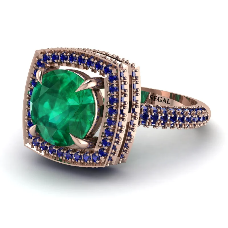 Ladies engagement rings with feather stones -Round Emerald Double Halo Engagement Ring - Kayleigh No. 65