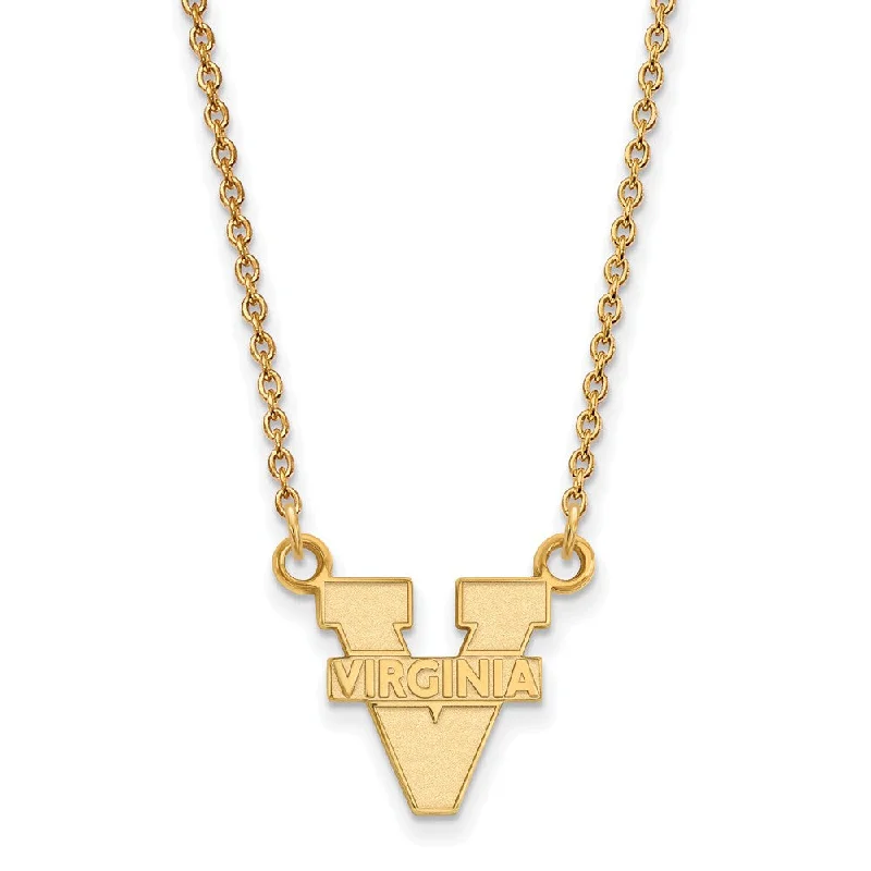 ladies-delicate-gold-necklaces-14k Gold Plated Silver U of Virginia Small 'V' Logo Pendant Necklace