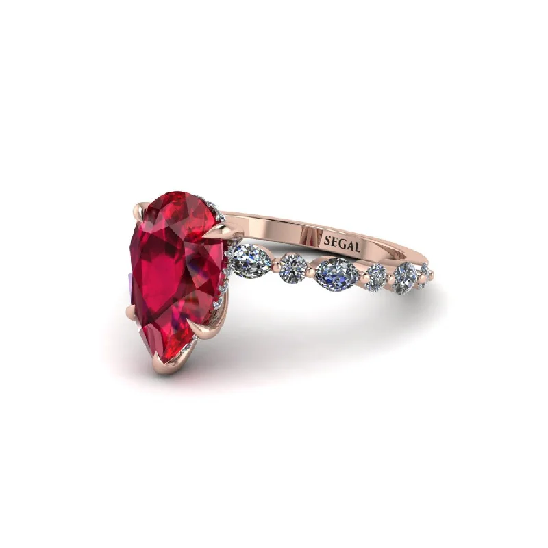 Ladies engagement rings with navy diamonds -Pear-Cut Ruby Halo Engagement Ring - Nylah No. 11