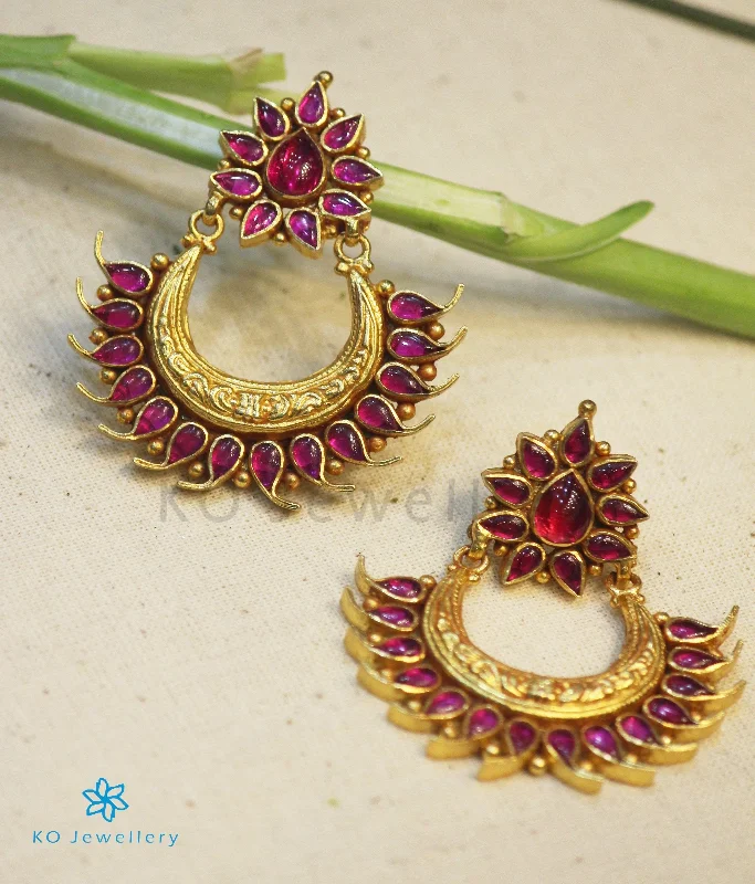 Ladies earrings for stylish looks -The Pratiti Silver Chand Bali Earrings (Red)