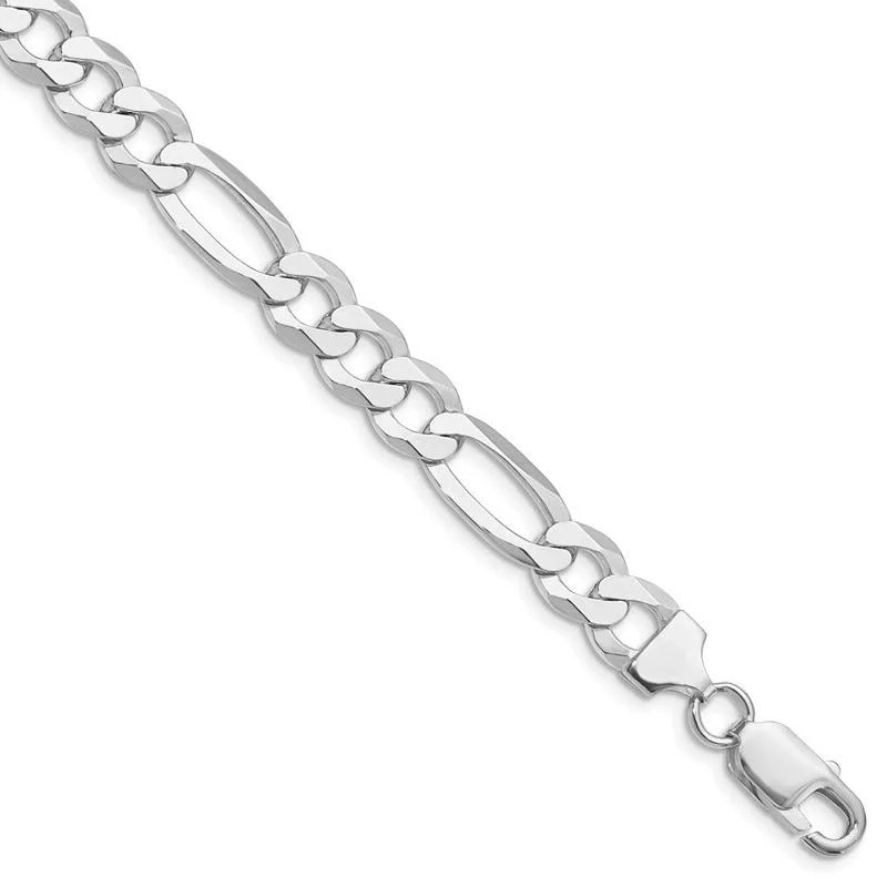 ladies-diamond-cuff-bracelets-Sterling Silver Rhodium-plated 8.5mm Lightweight Flat Figaro Chain Bracelet