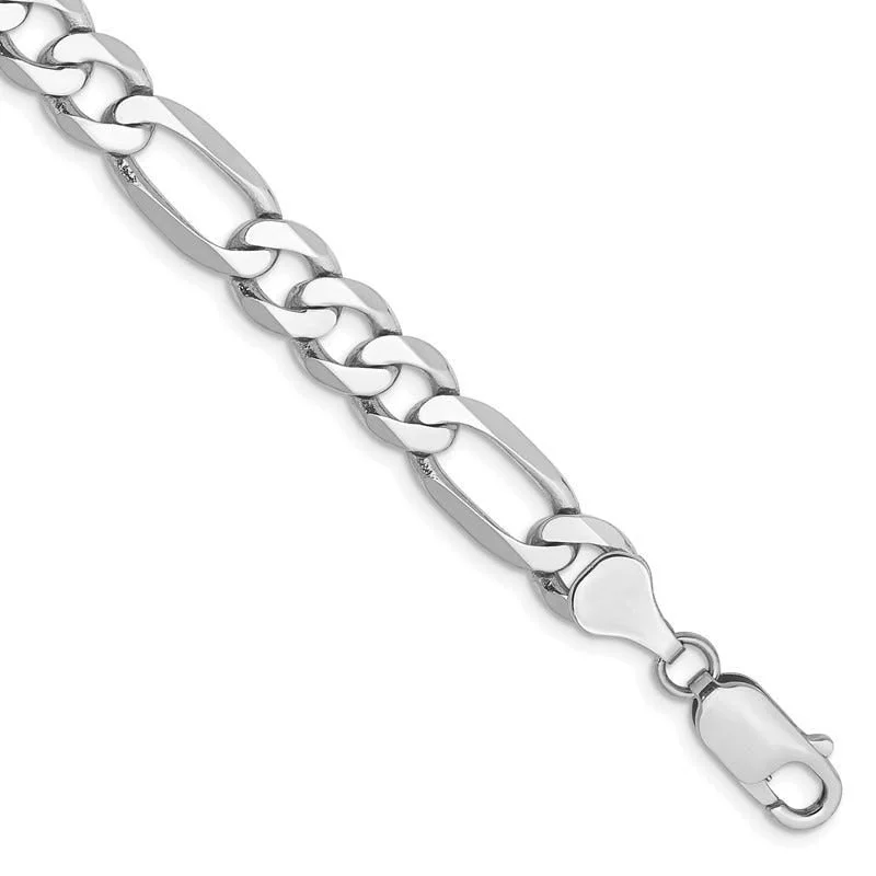 ladies-delicate-diamond-bracelets-14K White Gold 9 inch 7mm Flat Figaro with Lobster Clasp Chain Bracelet