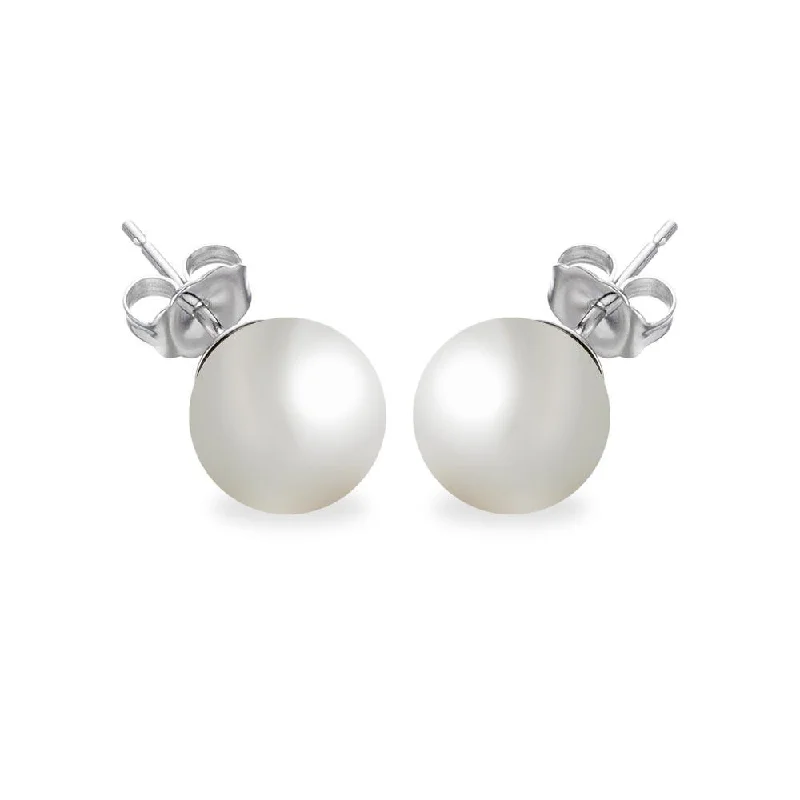 Ladies earrings sustainable craft -Silver 925 Rhodium Plated Pearl Stud Earrings - BGE00330