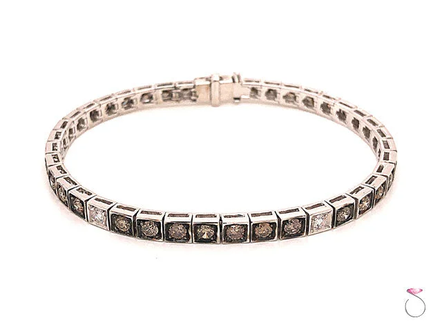 ladies-gift-pearl-bracelets-Diamond Tennis Bracelet, Chocolate and White Diamonds 3.63 CTW, 18K White Gold