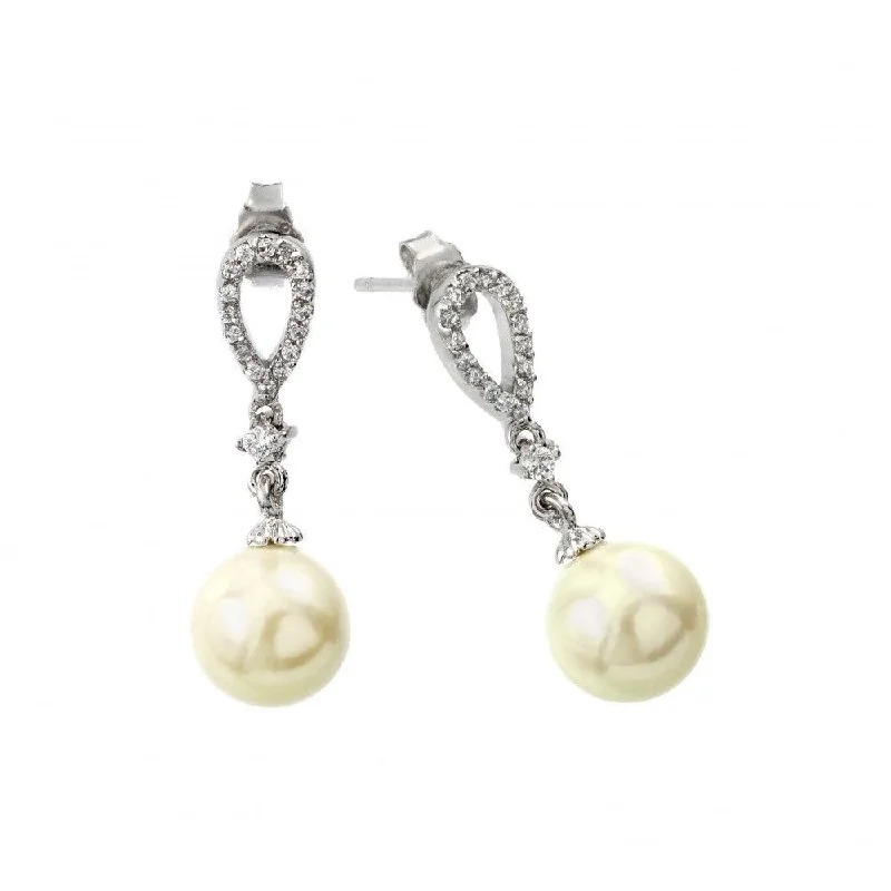 Ladies earrings with fin charms -Silver 925 Rhodium Plated Pearl Earring - BGE00417