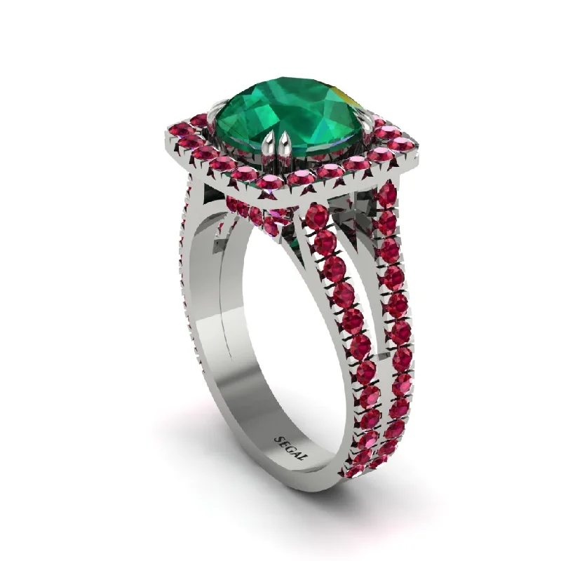 Ladies engagement rings earthy elegance -Emerald Pave Split Shank Engagement Ring - Averie No. 51