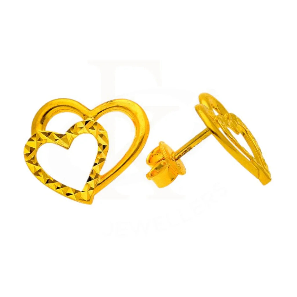 Ladies earrings for entrepreneurs -Gold Stud Twin Heart Earrings 18KT - FKJERN18K1783