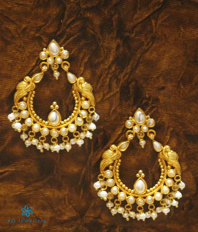 Ladies earrings 14k gold -The Ramyati Silver Peacock Earrings(Pearl)