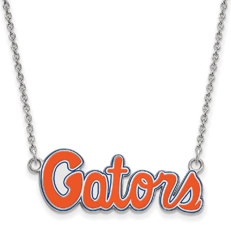 ladies-luxury-silver-necklaces-Sterling Silver U of Florida Small Enamel Pendant Necklace