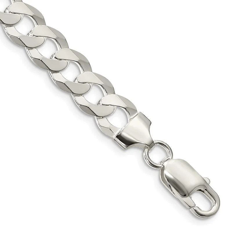 ladies-statement-silver-bracelets-Sterling Silver 8.5mm Flat Curb Chain Bracelet