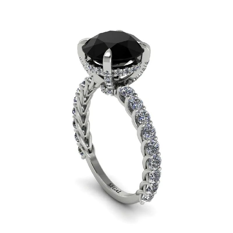 Ladies engagement rings eye-catching sparkle -Black Diamond Twisted Band Halo Engagement Ring - Avianna No. 9