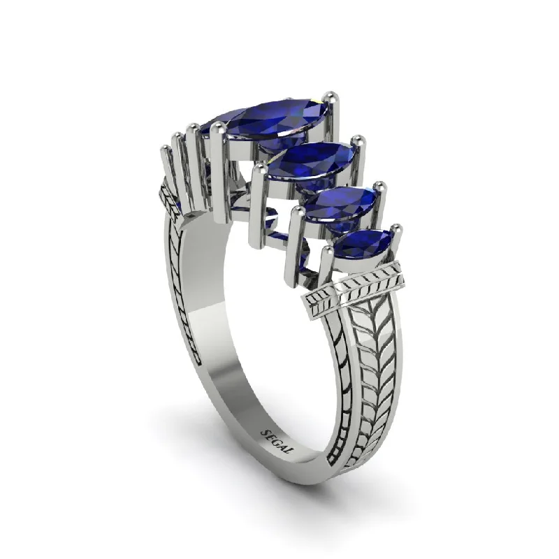 Ladies engagement rings bold elegance -Marquise-Cut Sapphire Cascade Engagement Ring - Regina No. 15