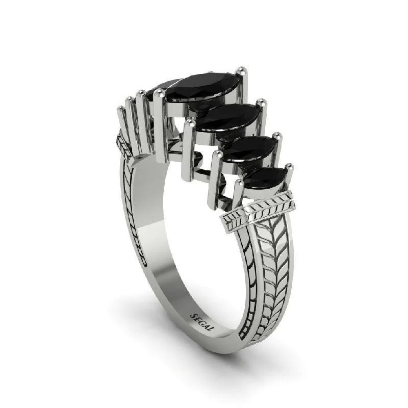 Ladies engagement rings with forest diamonds -Marquise-Cut Black Diamond Cascade Engagement Ring - Regina No. 9