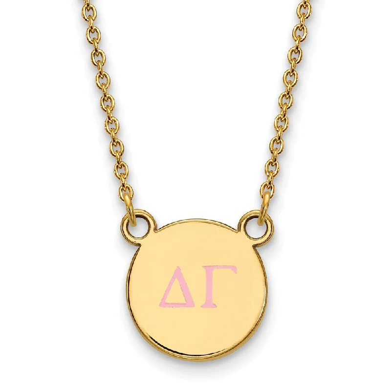 ladies-crystal-long-necklaces-14K Plated Silver Delta Gamma Small Pink Enamel Greek Necklace