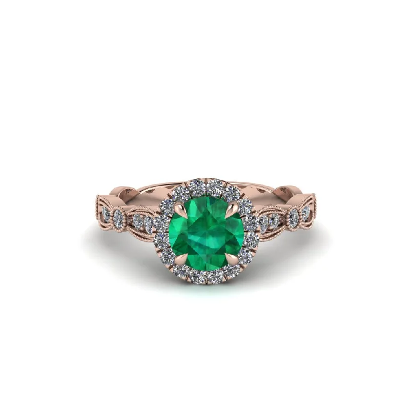 Ladies engagement rings with lime diamonds -Round Cut Emerald Radiant Eternity Engagement Ring - Kamryn No. 5