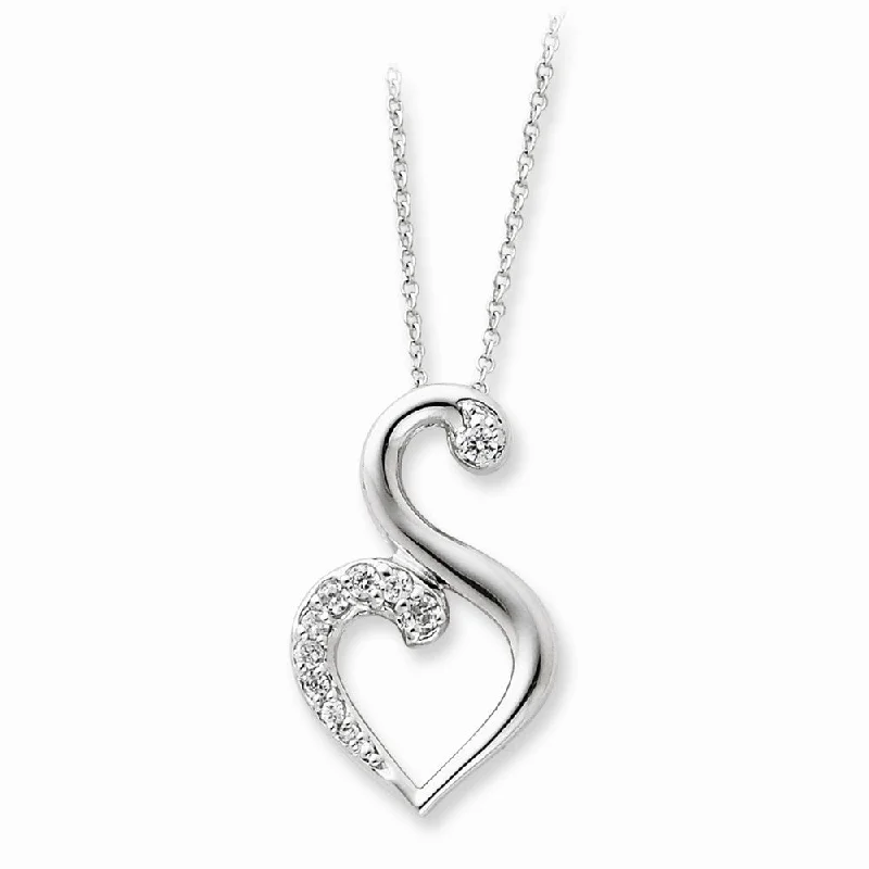 ladies-diamond-long-necklaces-Sterling Silver & CZ Journey of Friendship Heart Necklace, 18 Inch