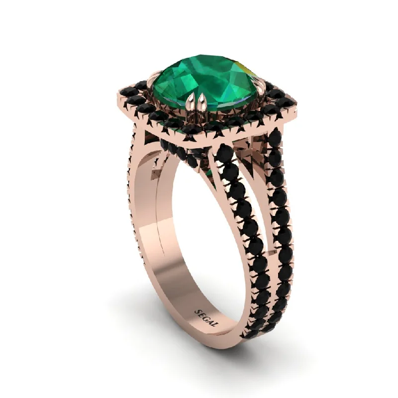 Ladies engagement rings handcrafted love -Emerald Pave Split Shank Engagement Ring - Averie No. 35