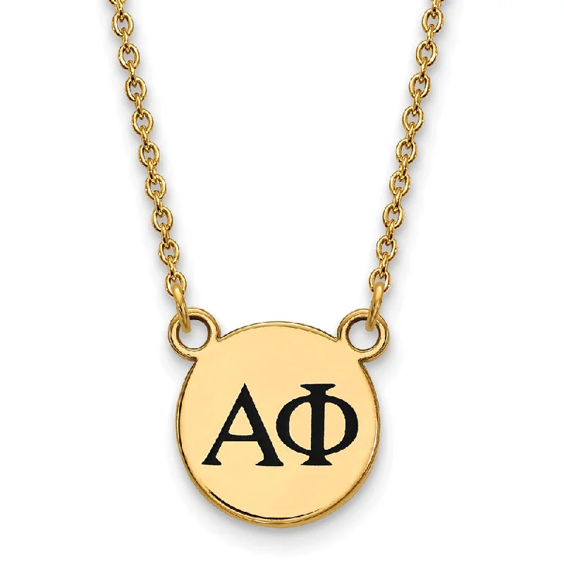 ladies-moon-silver-necklaces-14K Plated Silver Alpha Phi Small Black Enamel Necklace