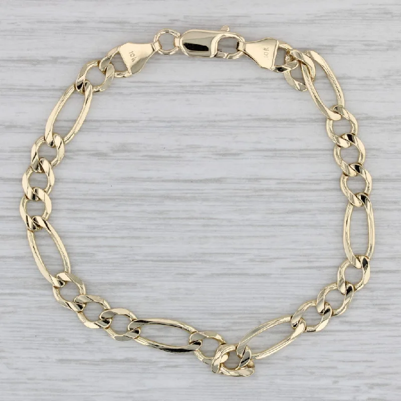 ladies-silver-chain-bracelets-Figaro Chain Bracelet 10k Yellow Gold 8" 6.2mm