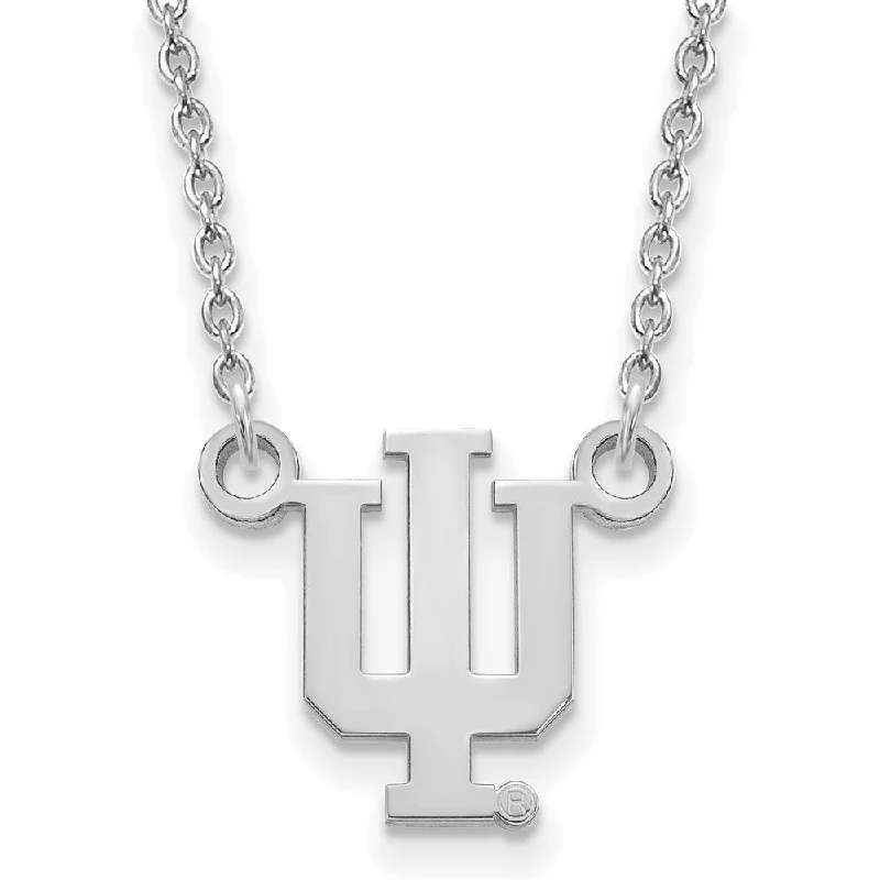 ladies-handmade-beaded-necklaces-Sterling Silver Indiana U Small 'IU' Letter Pendant Necklace