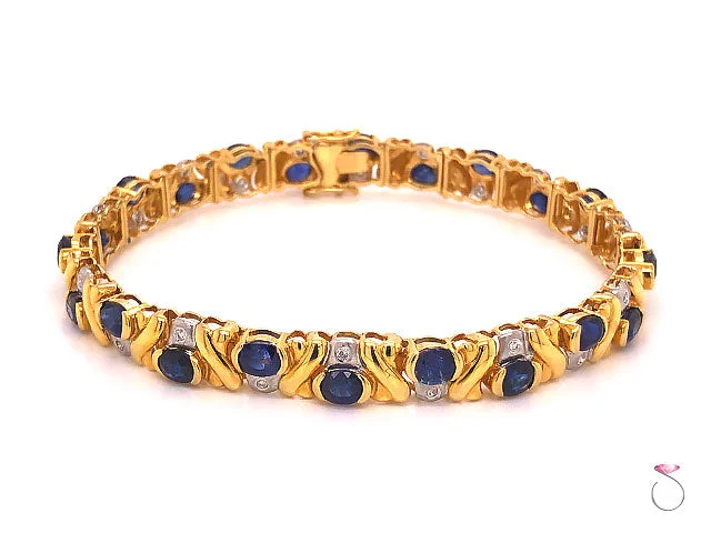 ladies-charm-silver-bracelets-Natural Blue Sapphire and Diamond Bracelet