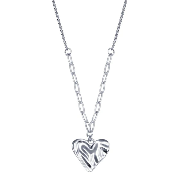 ladies-diamond-choker-necklaces-Silver 925 Rhodium Plated Creased Heart Necklace