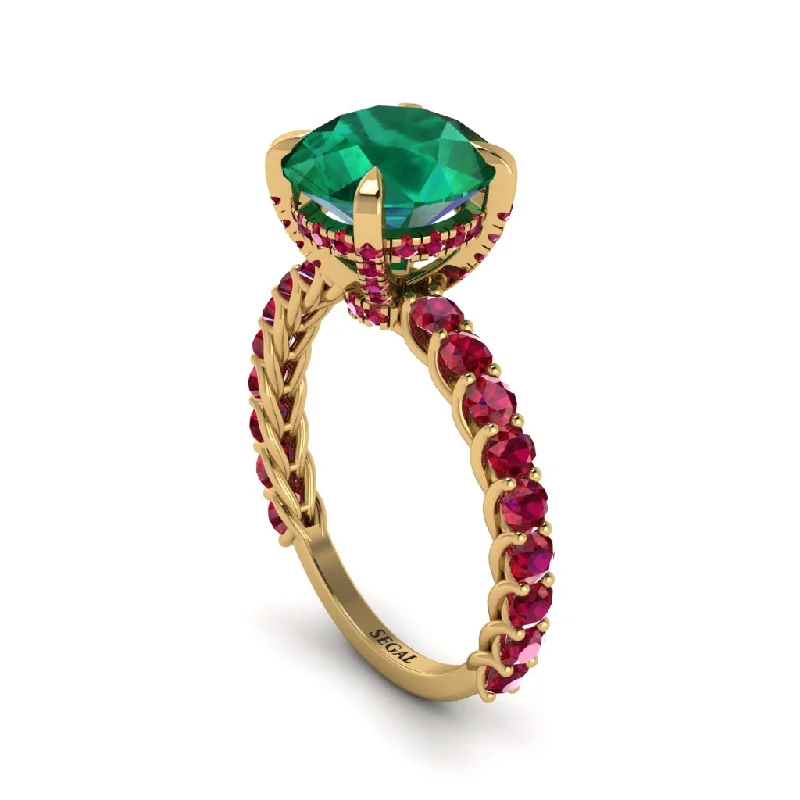 Ladies engagement rings modern romance -Emerald Twisted Band Halo Engagement Ring - Avianna No. 49