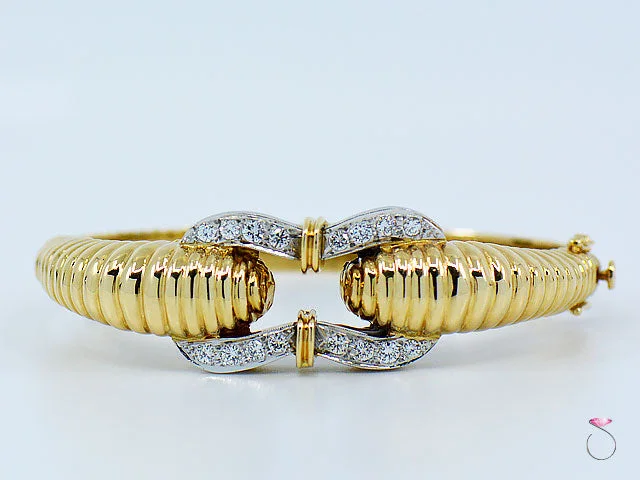 ladies-fashion-diamond-bracelets-Vintage 14K Yellow Gold Diamond Bangle Bracelet, 1.50 ctw