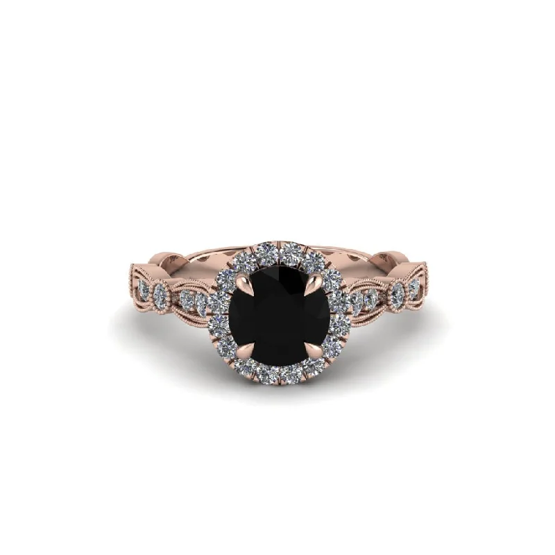 Ladies engagement rings with teal diamonds -Round Cut Black Diamond Radiant Eternity Engagement Ring - Kamryn No. 8