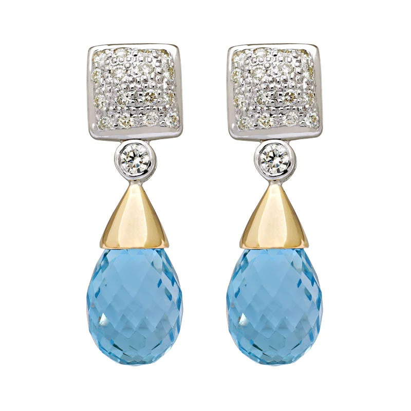 Ladies earrings for gym days -Earrings-Blue Topaz and Diamond