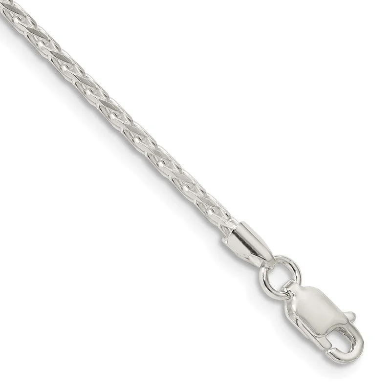 ladies-minimalist-gold-bracelets-Sterling Silver 2.15mm Diamond-cut Round Spiga Chain Bracelet