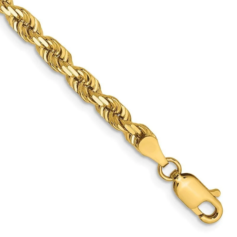 ladies-gold-star-bracelets-14K 8 Inch 4mm Diamond-cut Quadruple Rope Lobster Clasp Chain Bracelet