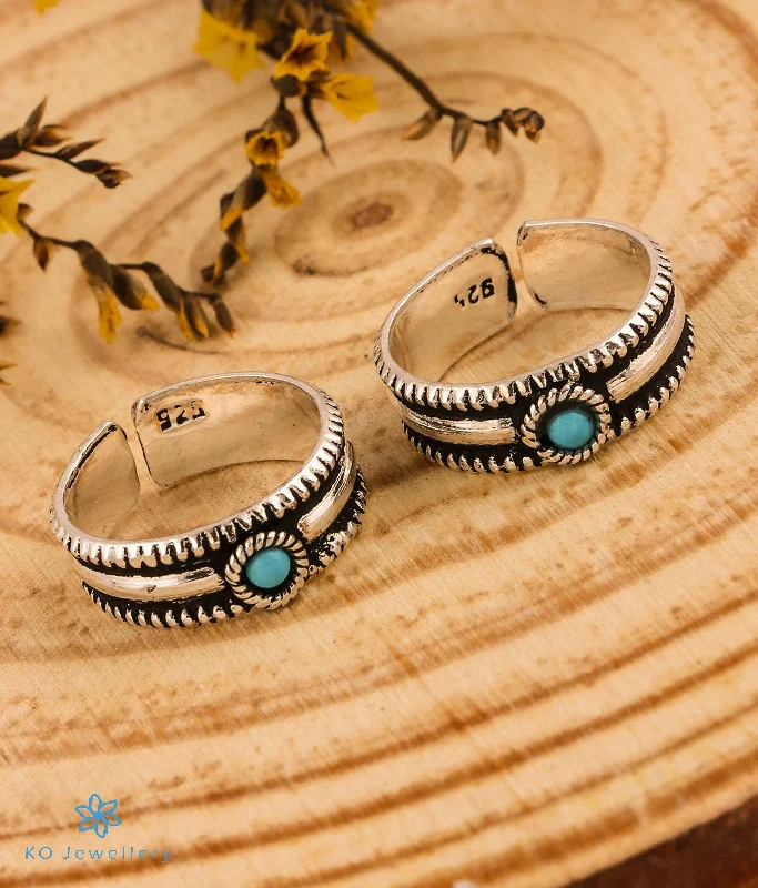 Ladies rings with sail motifs -The Nimisha Silver Toe-Rings (Turquoise)