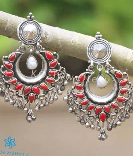 Ladies earrings for entrepreneurs -The Samatva Silver Earrings(Coral)