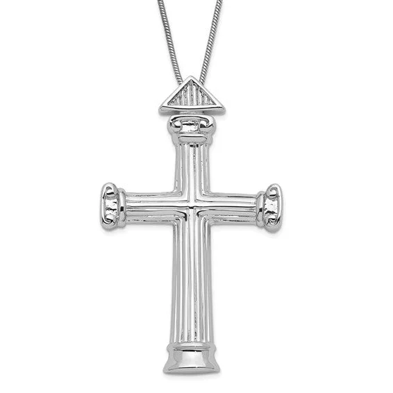 ladies-gift-silver-necklaces-Rhodium Plated Sterling Silver Strength Pillar Cross Necklace, 18 Inch