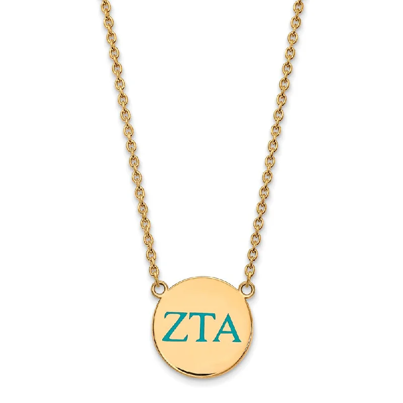 ladies-heart-layered-necklaces-14K Plated Silver Zeta Tau Alpha Large Turquoise Enamel Greek Necklace