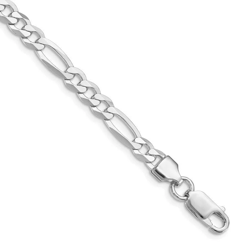 ladies-birthstone-bangle-bracelets-Sterling Silver Rhodium-plated 5.5mm Lightweight Flat Figaro Chain Bracelet