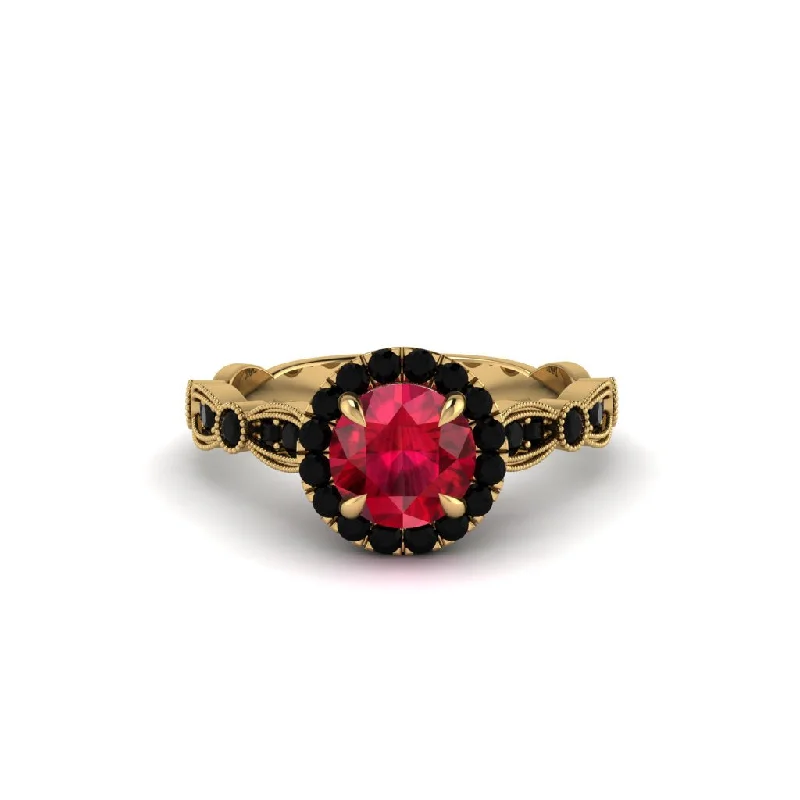 Ladies engagement rings for innovator vows -Round Cut Ruby Radiant Eternity Engagement Ring - Kamryn No. 40