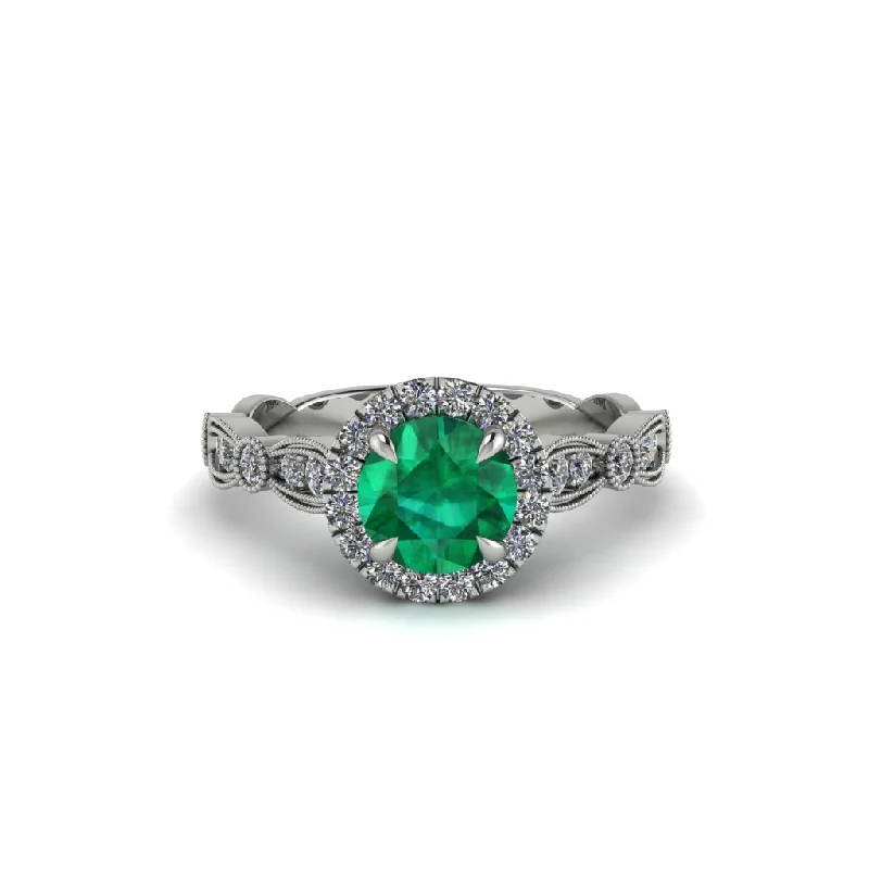 Ladies engagement rings for painterly vows -Round Cut Emerald Radiant Eternity Engagement Ring - Kamryn No. 6